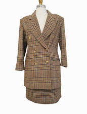 Vintage 80s/90s Hugo Buscati Milano Plaid Two-Piece Blazer & Skirt Set Size 8    picture