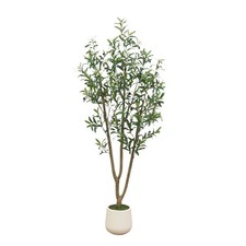 Nearly Natural 6-ft Artificial Olive Tree in White Decorative Planter picture