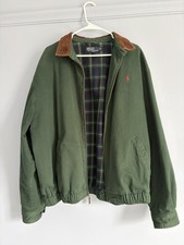 Vintage Polo Ralph Lauren Jacket XL Harrington Green Plaid Lined Corduroy Collar picture
