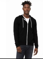 Bella + Canvas 3739 Unisex Poly Cotton Fleece Full Zip Hoodie Sweatshirt-Black-L picture