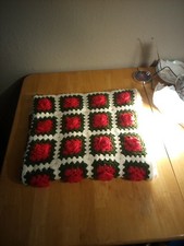 Handmade Crochet Knit Afghan of 3D Red Rose Flower Quilt Couch Lap Throw Blanket picture