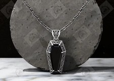 925 Sterling Silver Mens Black Onyx Coffin Gothic Birthday Anniversary Gift picture