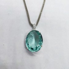 Green Aquamarine Oval Cut Pendant 100–110 Ct | Handmade Silver Gemstone Necklace picture