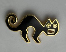 MMA Black Cat Brooch Pin Halloween Metropolitan Museum Of Art Enamel Gold Tone picture
