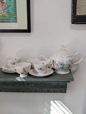 Vintage Lenox Butterfly Meadow Teapot with 4 Tea cups and Saucers 10 Pieces picture