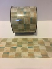 MacKenzie Childs Large Parchment Check Ribbon 4”x 5 Yards NEW picture