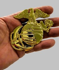 US Marine Corps USMC Metal Car Emblem -Eagle & Globe - Gold Color -FREE SHIPPING picture