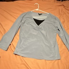 Studio 1940 Women's XL Blue Knit V-Neck 3/4 Sleeve Ruched Stretch Top picture