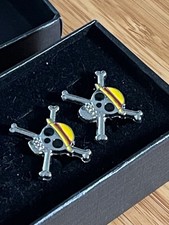 One Piece Luffy Straw Hat Jolly Roger Skull Cufflinks New in Box Anime Gift picture