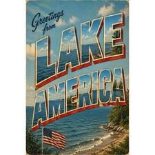 Vintage Greetings From Lake America Retro Travel Poster picture