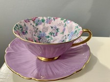 Vintage Shelley Oleander Summer Glory Saucer & Cup 24k Gold Trim picture