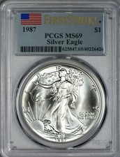 1987 American Silver Eagle PCGS MS69 First Strike RARE IN FIRST STRIKE picture