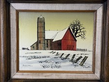H Hargrove Winter Farm Original Oil Painting 1977 Signed 8x10 COA Framed picture