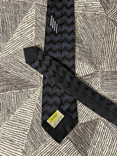 Vintage 60s Wembley Skinny Tie Navy Blue Black Chevron Geometric Mod Necktie picture