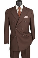 VINCI Brown Men's Double-Breasted Classic Regular Fit Suit Elastic Waist NEW picture