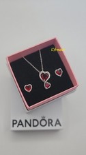Authentic Pandora Red Halo Hearts Necklace & Earrings Gift Set  picture