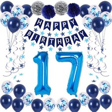 17th Blue Birthday Party Decorations for Boys Girls, Happy 17 Birthday Balloo... picture