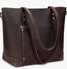 S-ZONE Genuine Leather Tote Bag Brown Women’s Work Shoulder Laptop Purse NWT picture