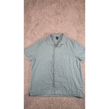 J.Crew Mens XL Textured Linen Cotton Short Sleeve Button Down Shirt Teal CJ001 picture