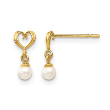 Madi K Pearl Freshwater Cultured Heart Dangle Post Earrings Real 14k Yellow Gold picture