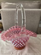 Fenton Glass Cranberry Opalescent Hobnail Swirl Basket picture