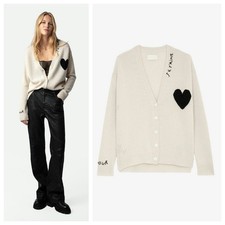 🎁Women Zadig &Voltaire V-Neck Embroidery Love Cashmere Wool Knitted Sweater SML picture