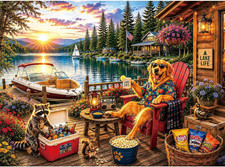 300 Piece Jigsaw Puzzle for Kids & Adults – Lake Life Scene with Golden picture