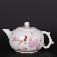 Famille Rose Porcelain Qing Guangxu Peach Blossom Bird Teapot 4.72 inch Chinese picture