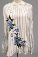 Akemi + Kim Anthropologie Women’s Blue/White Striped Floral Embroidered Top Med picture