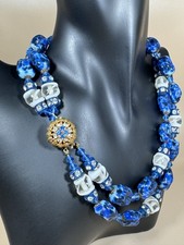 Vintage Original by Robert Blue White Bead Necklace Scarce Floral Clasp picture