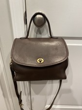 COACH 9977 Manor Bag 2 way  Turn Lock Leather Brown Vintage w Strap cross body picture