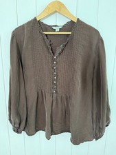 Garnet Hill Blouse Size 18 Brown 100% Silk Button Up Pleated picture