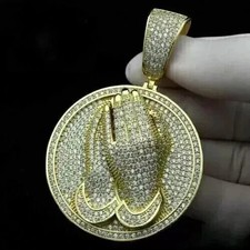 3.7CT Round Lab Created Diamond Men's Customized Pendant 14K Yellow Gold Finish picture
