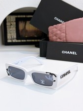 CHANEL 71473 White Rectangle Sunglasses Gray Lenses Unisex 54-18-145 picture