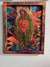 original Our Lady of Guadelupe painting Mixed Media Folk 16x20 picture