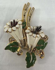 Vtg 1930's Coro Duette Campanulas Bell Flowers Rhinestones Enamel Pin Brooch picture