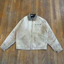 Vintage 80s Carhartt 6BLJT Detroit Jacket Blanket Lined Size 44T Tan Distressed picture