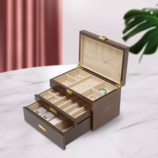 Elegant 3-Layer Wooden Jewelry Box with Pull-Out Drawers and Necklace Hooks picture
