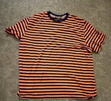 Brooks Brothers Men’s 2XL Orange/Navy Striped Crew Neck Cotton Logo Tee picture