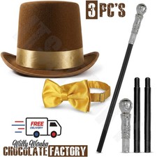 Willy Wonka Chocolate Factory Owner Costume Hat Bow & Cane Cosplay Costume Set picture