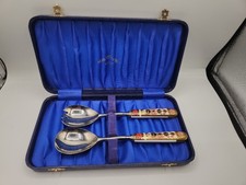 Vintage Royal Crown Derby Old Imari 1128 Bone China Handle Salad Servers Cased picture