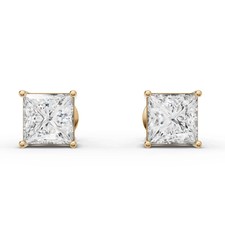2.00 Ct Princess Solitaire Lab Grown Diamond 18k Yellow Gold Stud Earrings picture
