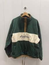 Authentic Malbon Men's XL Green/Beige Fleece Snap High Neck Logo Pullover picture