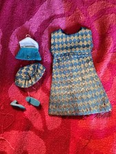 Gorgeous 1960s Vintage Barbie Clone Mini Dress Harlequin Blue Gold Tagged picture