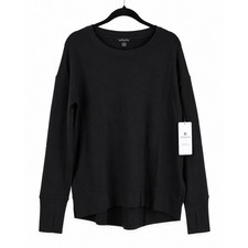 Athleta Coaster Luxe Sweatshirt Black Long Sleeve Crew Neck Thumbholes Small NWT picture