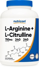 Nutricost L-Arginine L-Citrulline Complex 750mg 240 Capsules Non-GMO Exp 01/2029 picture