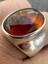 Large Genuine Baltic Amber Stone Mens Real Solid 925 Sterling Silver Signet Ring picture