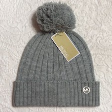 NWT Michael Kors Gray Knit Beanie with Pom-Pom picture