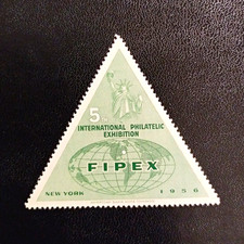 F.I.P.E.X 1956 New York Triangular Green 5c Cinderella Stamp/Label picture