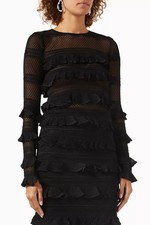 ZIMMERMANN Wonderland Ruffle Trim Black Knit Viscose Frill Top Size 0/4 picture
